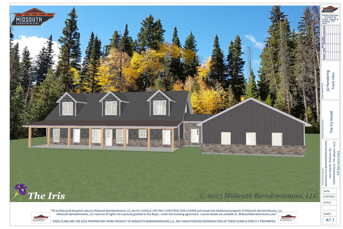 The Iris – Blueprints - Midsouth Barndominiums, LLC, image size:1200x800